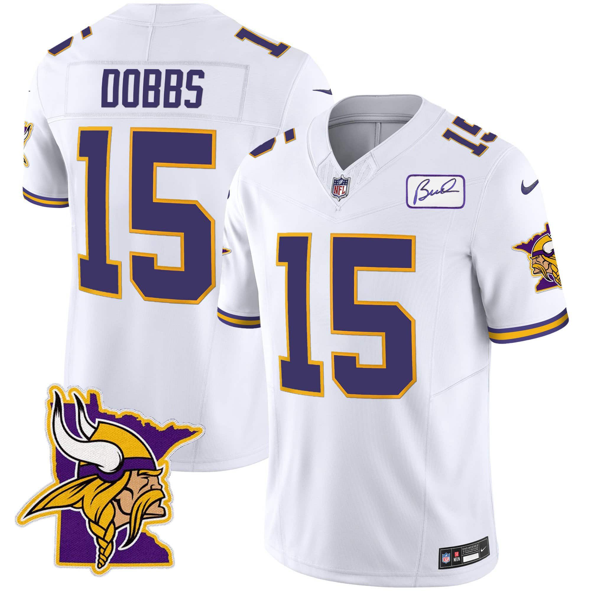 Men Minnesota Vikings 15 Dobbs White 2024 Nike Patch Classic Limited NFL Jersey